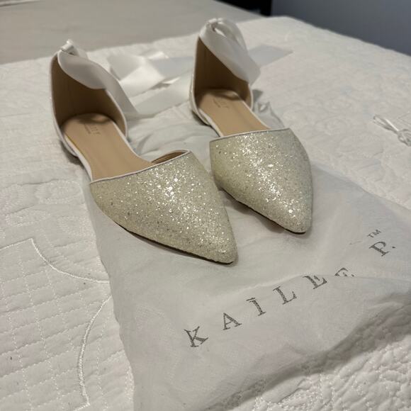 Kailee P Wedding Flat - 11 Glitter Flats with Satin Ankle Tie/Ribbon NWOT Unworn - Picture 2 of 7
